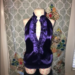 Sleeveless royal purple silk blouse